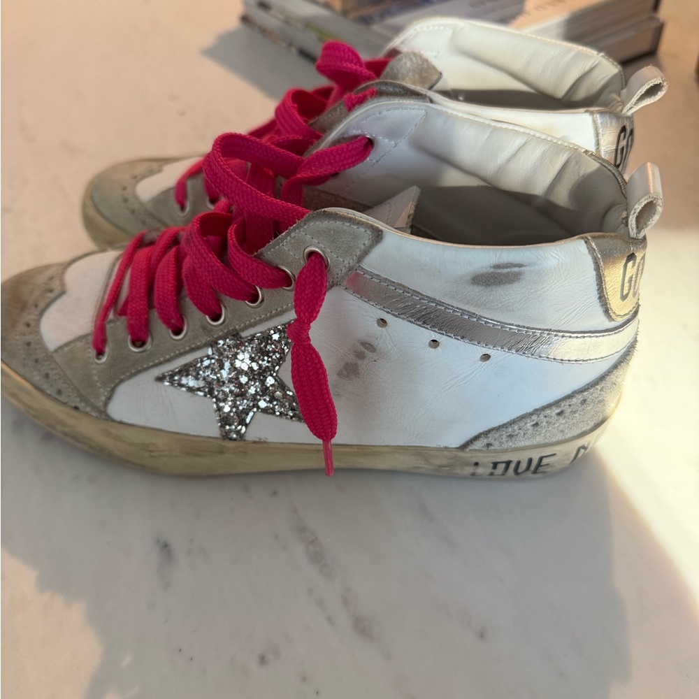 Golden Goose White and Pink Sneakers